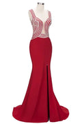 Mermaid Sleeveless Plus Size Floor Length Slit Sequins Patterns Prom Dresses