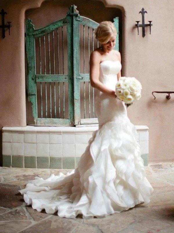 Mermaid Sleeveless Sweetheart Ruffless Wedding Dress