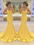 Mermaid Spaghetti Straps Sleeveless With Layers Satin Prom Dresses