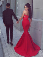 Mermaid Sweetheart Sleeveless With Ruched Satin Prom Dresses