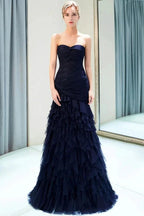 Mermaid Sweetheart Strapless Draped Tulle Long Evening Dress