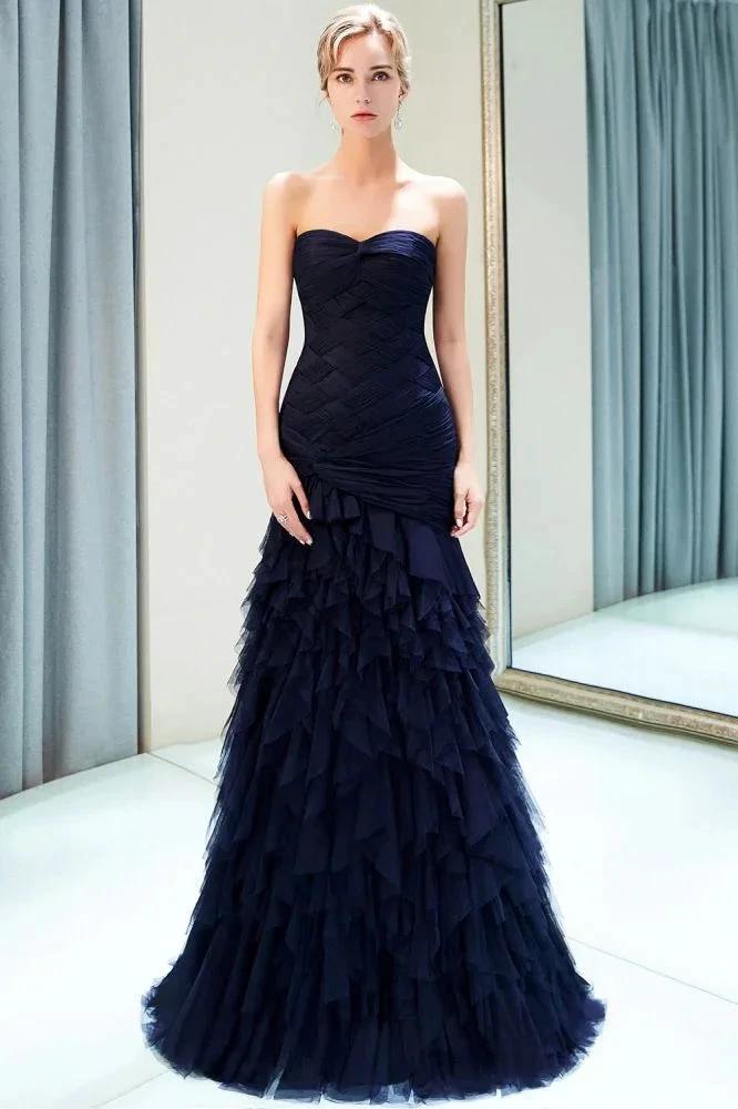 Mermaid Sweetheart Strapless Draped Tulle Long Evening Dress