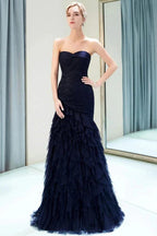 Mermaid Sweetheart Strapless Draped Tulle Long Evening Dress