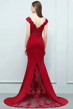 Mermaid V-neck Appliques Beads Floor Length Prom Dresses with Sash