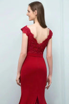Mermaid V-neck Appliques Beads Floor Length Prom Dresses with Sash