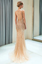 Mermaid V-neck Sleeveless Crystals Beading Long Evening Dresses