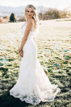 Mermaid V-Neck Sweep Train Sleeveless Lace Wedding Dress  WD322