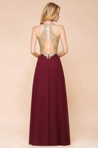 Women's Gold Appliques Evening Formal Dress Chiffon Lace Prom Long Ball Gown