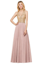 Women's Gold Appliques Evening Formal Dress Chiffon Lace Prom Long Ball Gown