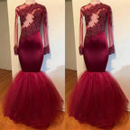 Modest Lace Appliques Long Sleeve Mermaid Prom Dress
