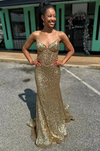 Nadir | Gold Strapless Mermaid Sequins Long Prom Dress