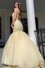Nectarean Appliques Lace Square Neckline Spaghetti Straps Sleeveless Floor-length Mermaid Prom Dresses