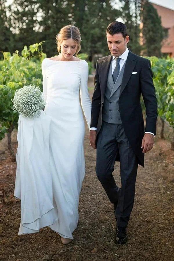 New Arrival Bateau Long Sleeves Designer Wedding Dress