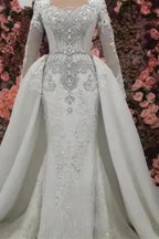 New Arrival Long Sleeves Mermaid Wedding Dress with Overskirt