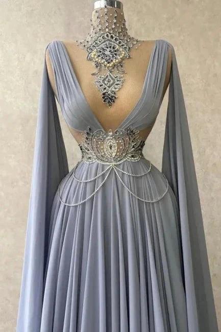 Noble high neck sleeveless a-line 100D-chiffen prom dresses with beads