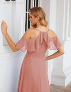 Numbersea Chiffon Cold Shoulder Long Bridesmaid Dresses Plus Size Formal Prom Gowns for Women Party Wedding  SEA28070