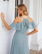 Numbersea Chiffon Cold Shoulder Long Bridesmaid Dresses Plus Size Formal Prom Gowns for Women Party Wedding  SEA28070