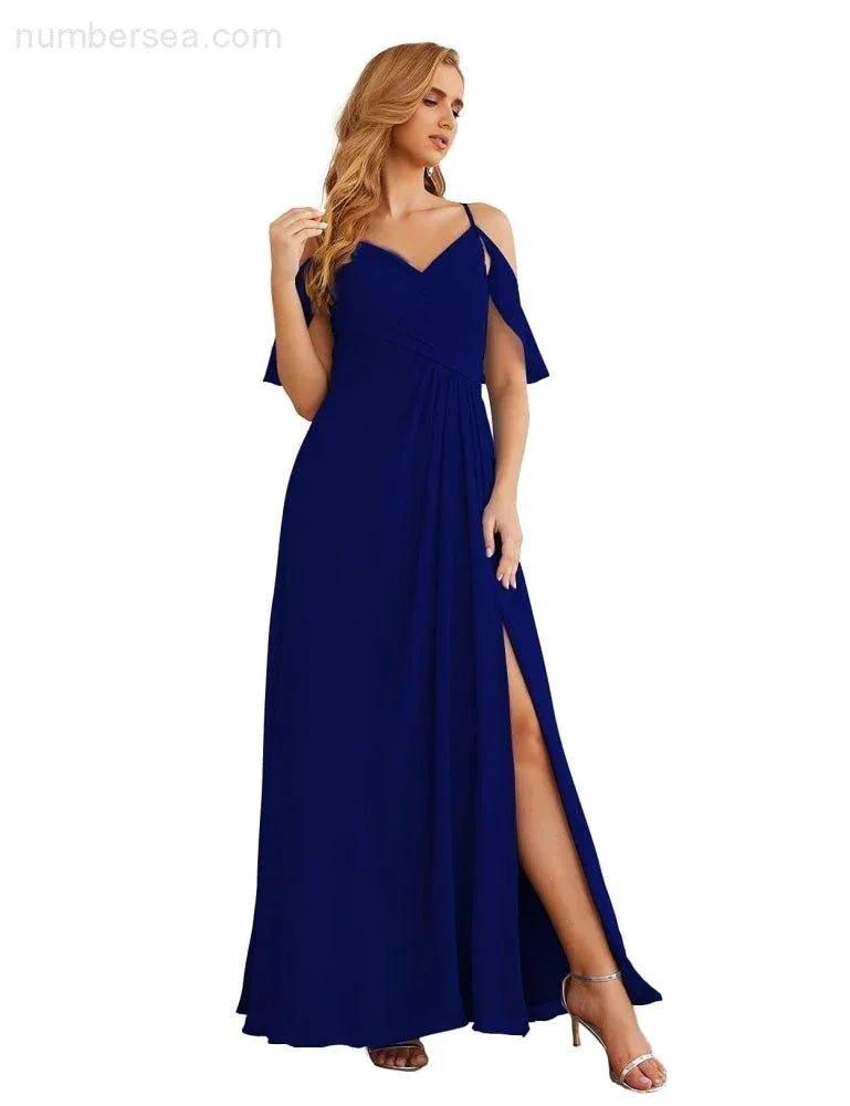 Numbersea Chiffon Cold Shoulder Long Bridesmaid Dresses Plus Size Formal Prom Gowns for Women Party Wedding  SEA28070