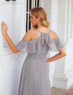 Numbersea Chiffon Cold Shoulder Long Bridesmaid Dresses Plus Size Formal Prom Gowns for Women Party Wedding  SEA28070
