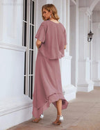 Sunnderly Chiffon Plus Size Mother of Bride Dresses with Jacket Formal Dresses for Wedding SY28073