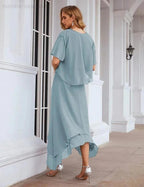 Sunnderly Chiffon Plus Size Mother of Bride Dresses with Jacket Formal Dresses for Wedding SY28073