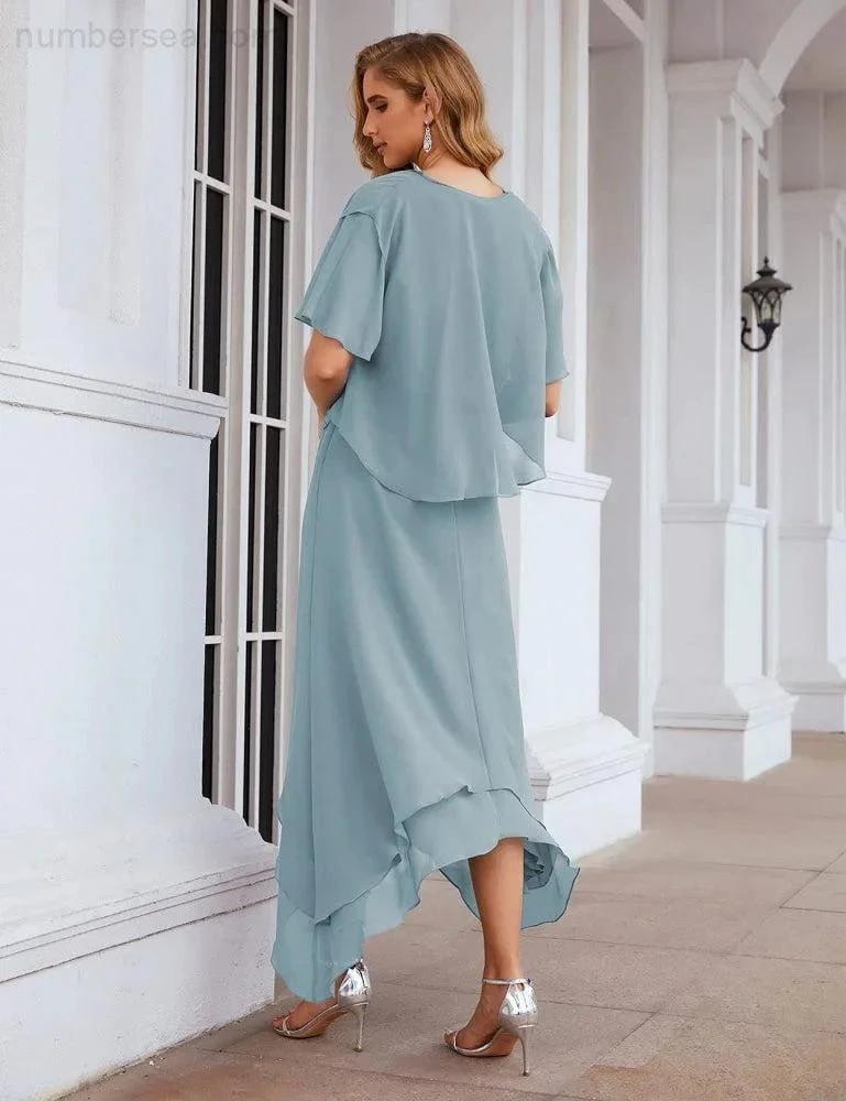 Sunnderly Chiffon Plus Size Mother of Bride Dresses with Jacket Formal Dresses for Wedding SY28073