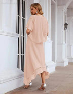 Sunnderly Chiffon Plus Size Mother of Bride Dresses with Jacket Formal Dresses for Wedding SY28073