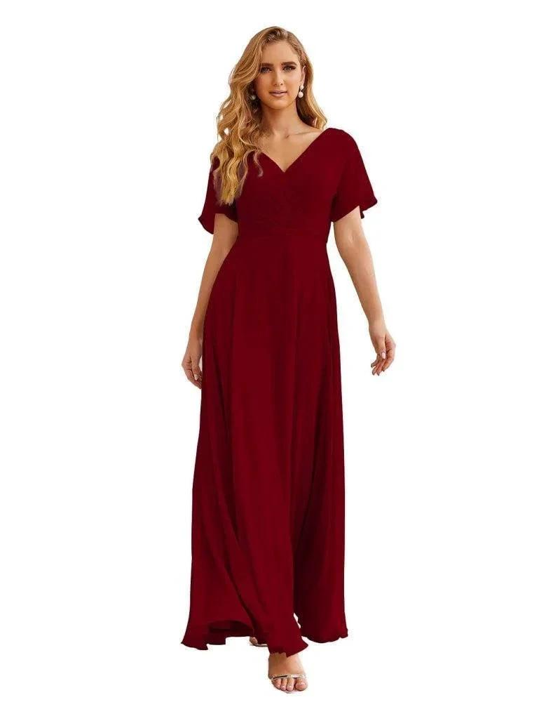 Numbersea Wrap V-Neck Chiffon Bridesmaid Dresses Long Formal Maxi Evening Gown for Wedding Guests  SEA28049