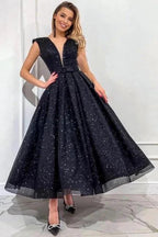 Obsessing Long Black A-line V-neck Sleeveless Sequined Prom Dress
