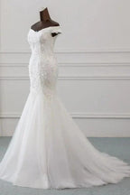 Off Shoulder Lace-up Applique Pretty Mermaid Elegant Wedding Dresses
