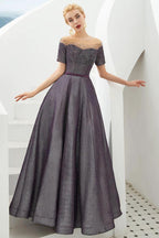 Off the Shoulder Aline Evening Swing Dress Beading sequins Lace-up Party Dress