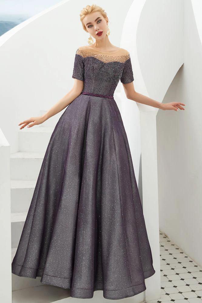 Off the Shoulder Aline Evening Swing Dress Beading sequins Lace-up Party Dress