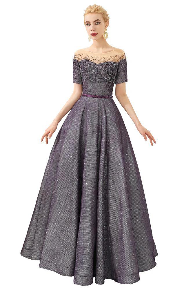 Off the Shoulder Aline Evening Swing Dress Beading sequins Lace-up Party Dress