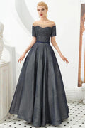 Off the Shoulder Aline Evening Swing Dress Beading sequins Lace-up Party Dress