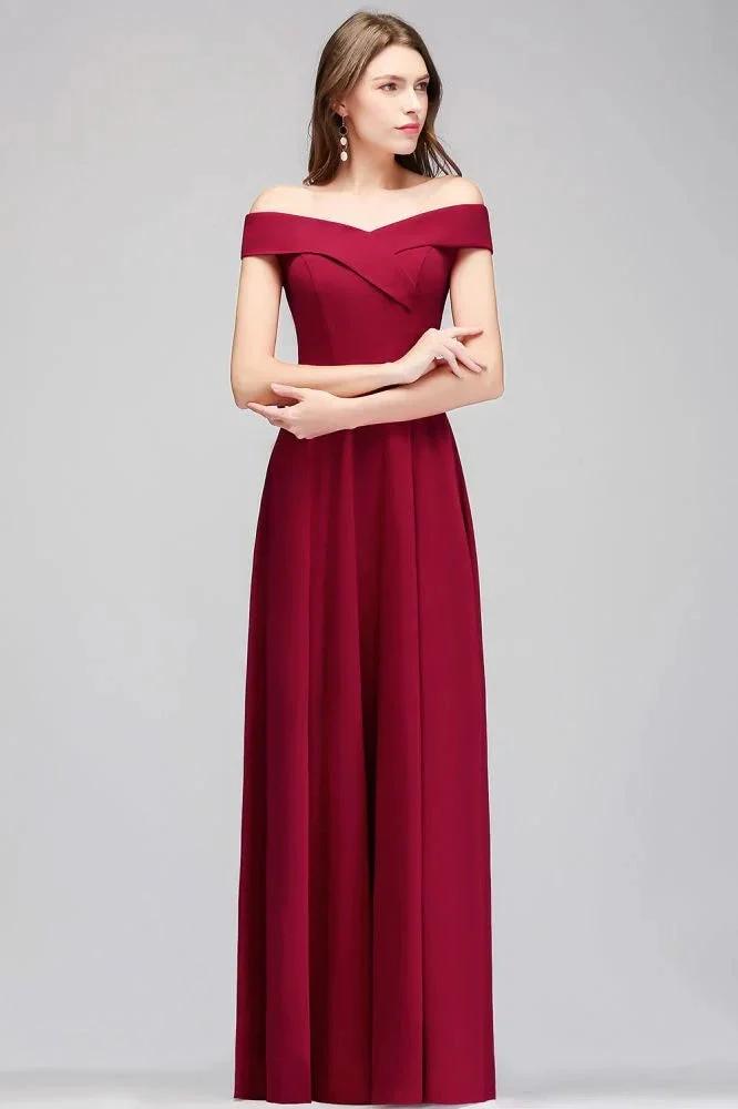 Off-the-shoulder Floor Length Burgundy Party Dress