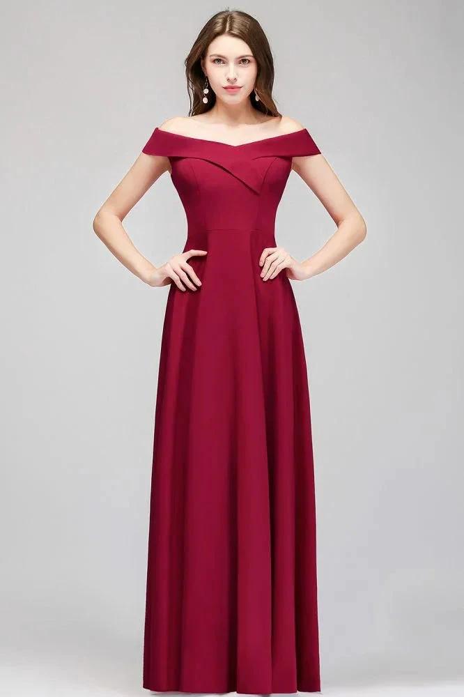 Off-the-shoulder Floor Length Burgundy Party Dress