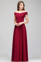 Off-the-shoulder Floor Length Burgundy Party Dress