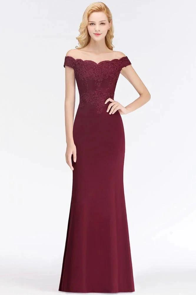 Off-the-shoulder Long Appliques Satin Mermaid Prom Gown Bridesmaid Dresses