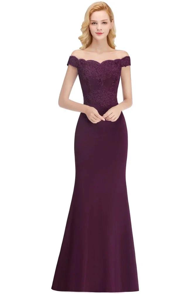 Off-the-shoulder Long Appliques Satin Mermaid Prom Gown Bridesmaid Dresses