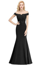 Off-the-shoulder Long Appliques Satin Mermaid Prom Gown Bridesmaid Dresses