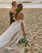 Off-the-Shoulder Simple Wedding Dress Tulle Lace Aline Beach Wedding Dress
