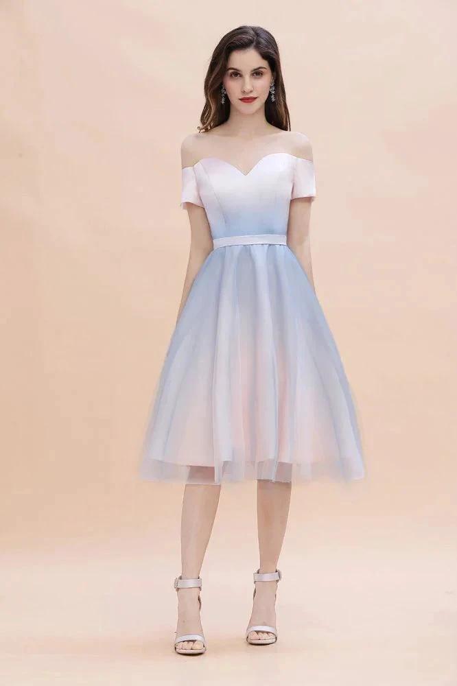 Off-the-Shoulder Sweetheart Gradient Aline Evening Party Mini Dress