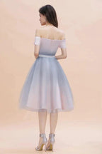 Off-the-Shoulder Sweetheart Gradient Aline Evening Party Mini Dress