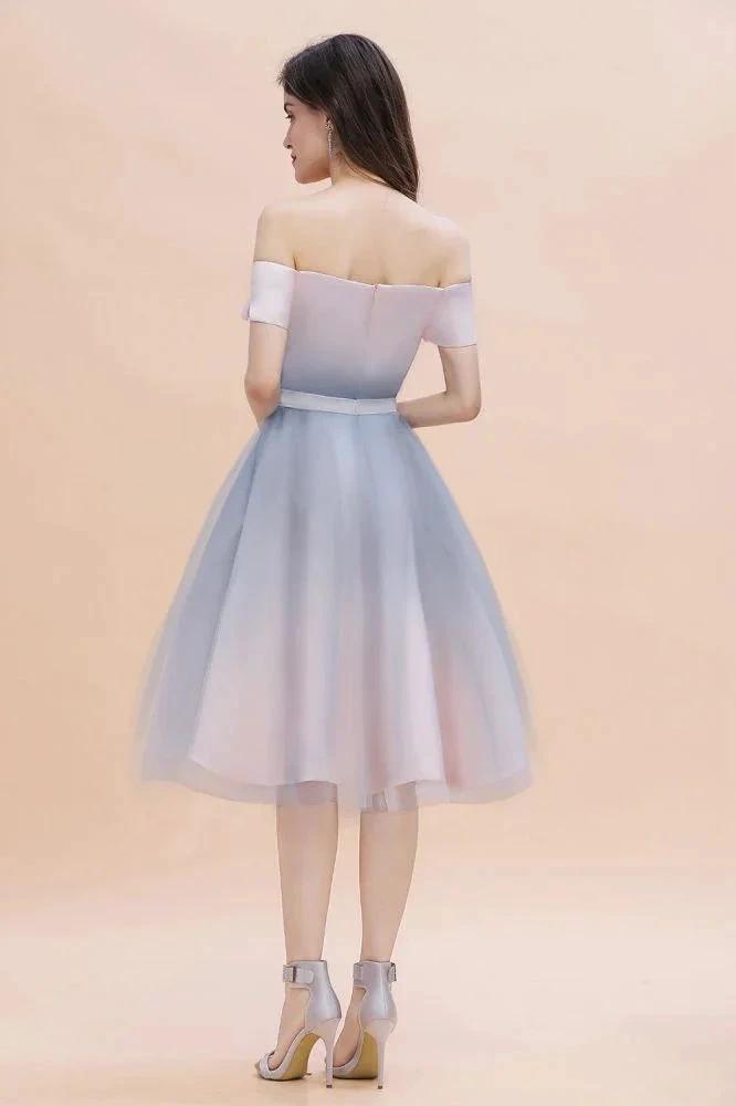Off-the-Shoulder Sweetheart Gradient Aline Evening Party Mini Dress