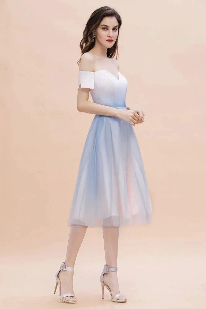Off-the-Shoulder Sweetheart Gradient Aline Evening Party Mini Dress
