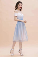 Off-the-Shoulder Sweetheart Gradient Aline Evening Party Mini Dress
