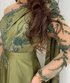One Shoulder Evening Dress with Cape Long Sleeves