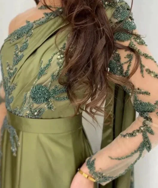 One Shoulder Evening Dress with Cape Long Sleeves
