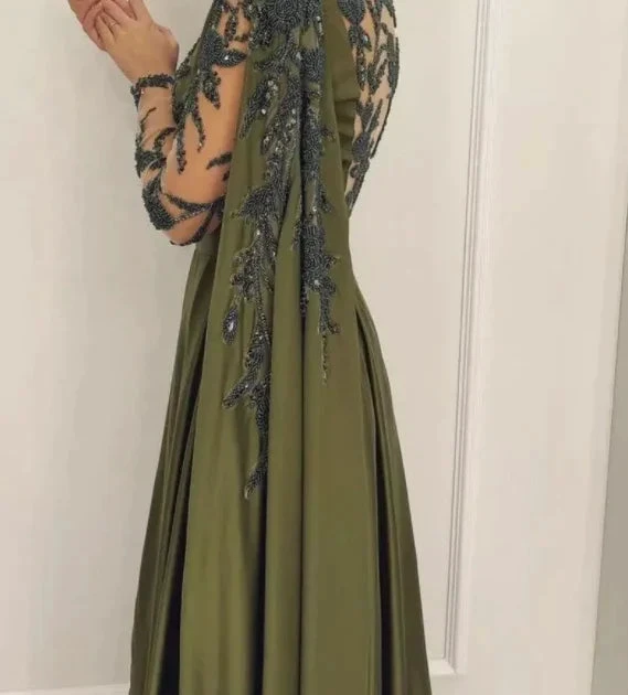 One Shoulder Evening Dress with Cape Long Sleeves