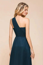 One Shoulder Floor-Length Bridesmaid Dress A-line Chiffon Wedding Party Dresses